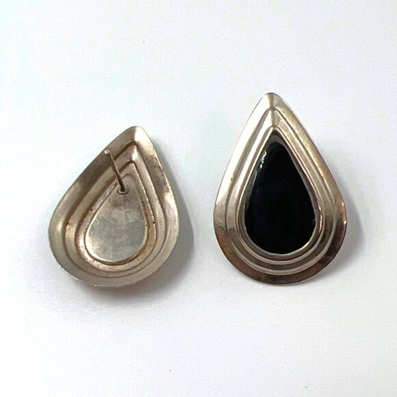 Pierced Earrings Women Teardrop Post Silver Black - Picture 3 of 3